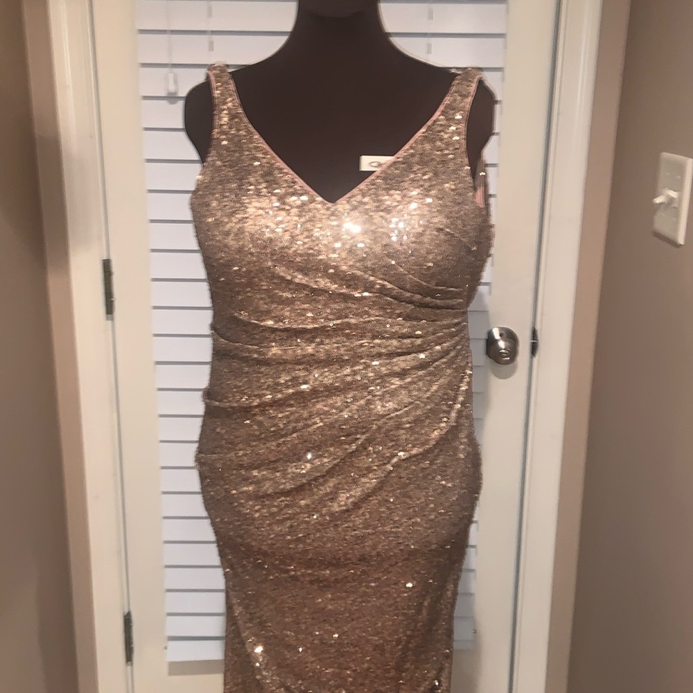 Alfred Angelo gold sequin floor length dress (worn as a bridesmaid dress)
